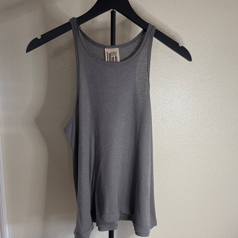 Free People Gray Ribbed Tank | Soft Knit Cutaway | Size S